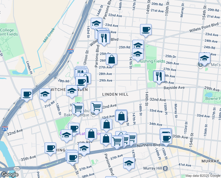 map of restaurants, bars, coffee shops, grocery stores, and more near in Queens