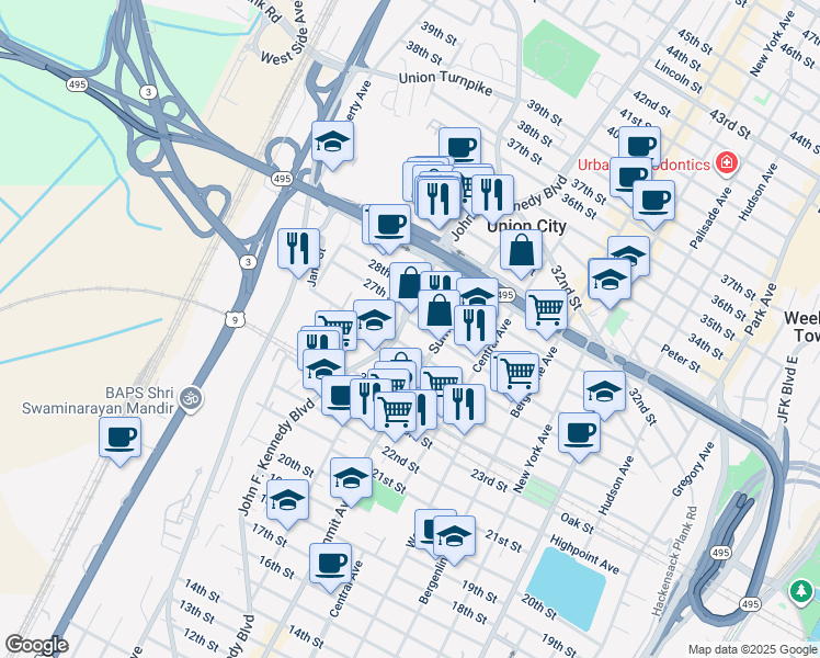 map of restaurants, bars, coffee shops, grocery stores, and more near 821 County Road 672 in Union City