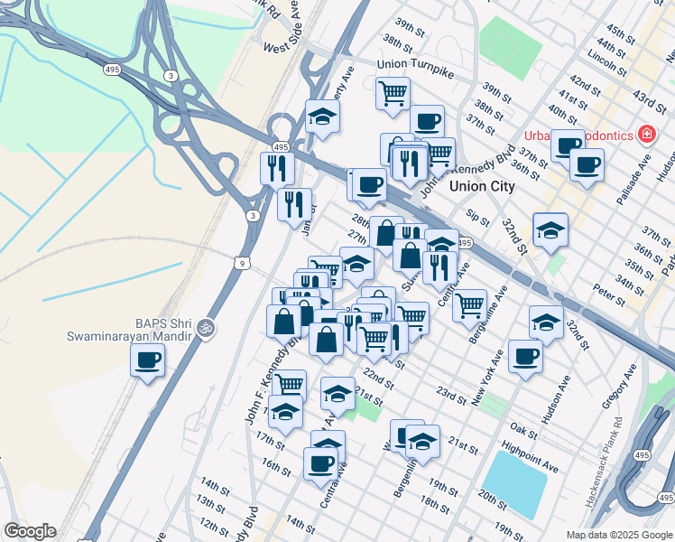 map of restaurants, bars, coffee shops, grocery stores, and more near 1301 26th Street in North Bergen