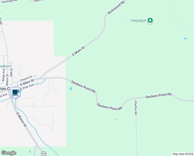 map of restaurants, bars, coffee shops, grocery stores, and more near 595 Deckers Point Road in Marion Center