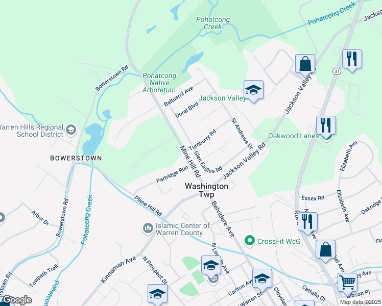 map of restaurants, bars, coffee shops, grocery stores, and more near 30 Glen Eagles Road in Washington