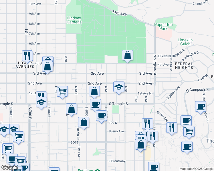 map of restaurants, bars, coffee shops, grocery stores, and more near 82 Q Street in Salt Lake City