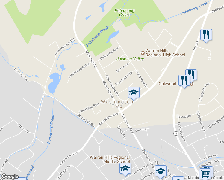 map of restaurants, bars, coffee shops, grocery stores, and more near 30 Glen Eagles Road in Washington