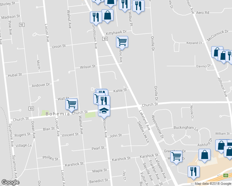 map of restaurants, bars, coffee shops, grocery stores, and more near 982 Kahle Street in Bohemia