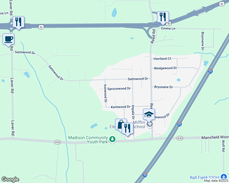 map of restaurants, bars, coffee shops, grocery stores, and more near 2234 Sprucewood Drive in Mansfield