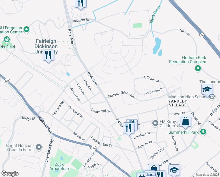 map of restaurants, bars, coffee shops, grocery stores, and more near 175 Park Avenue in Madison