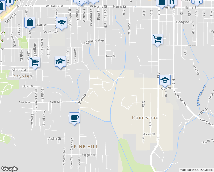 map of restaurants, bars, coffee shops, grocery stores, and more near 337 Bacchetti Court in Eureka