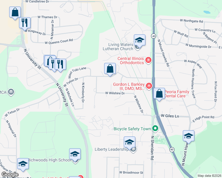 map of restaurants, bars, coffee shops, grocery stores, and more near 6912 N Flamingo Ct in Peoria