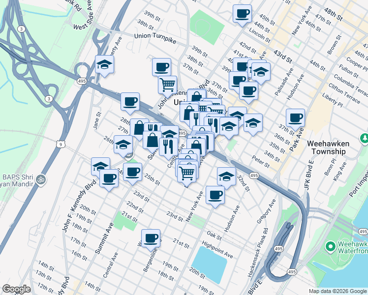 map of restaurants, bars, coffee shops, grocery stores, and more near 701 29th Street in Union City