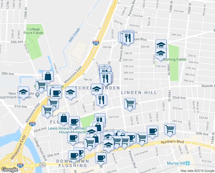 map of restaurants, bars, coffee shops, grocery stores, and more near 29-30 Union Street in Queens