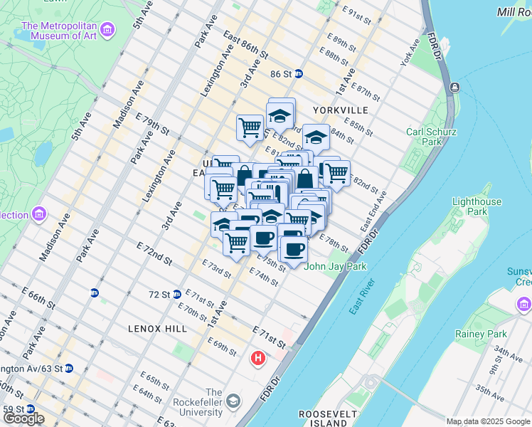 map of restaurants, bars, coffee shops, grocery stores, and more near in New York