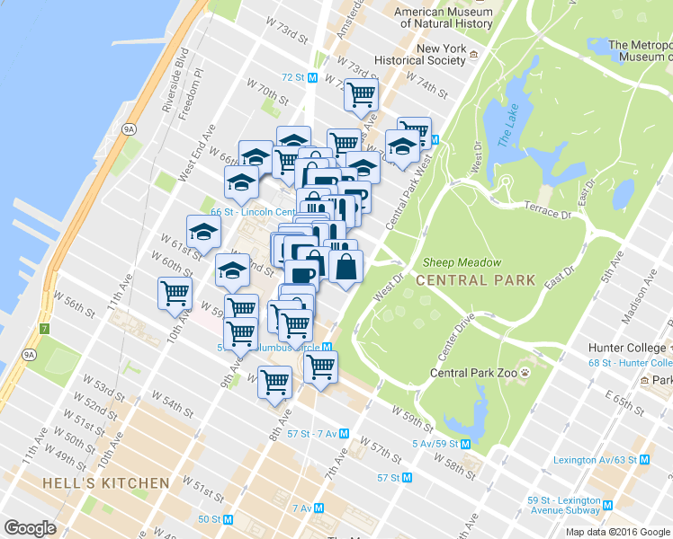 map of restaurants, bars, coffee shops, grocery stores, and more near in New York