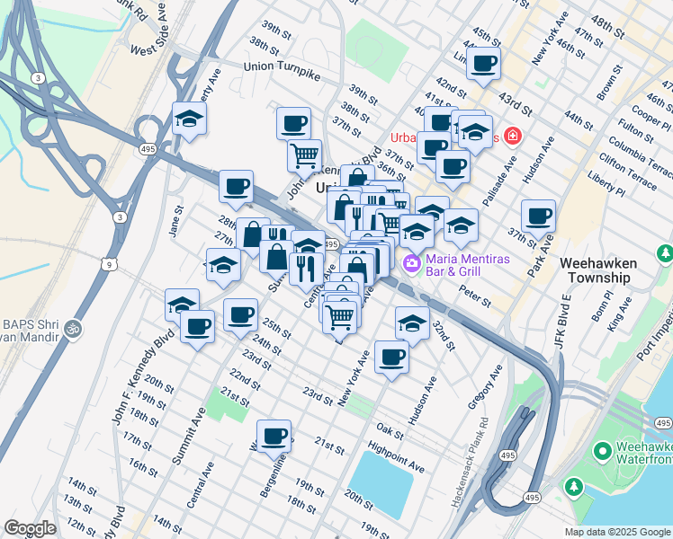 map of restaurants, bars, coffee shops, grocery stores, and more near 701 29th Street in Union City