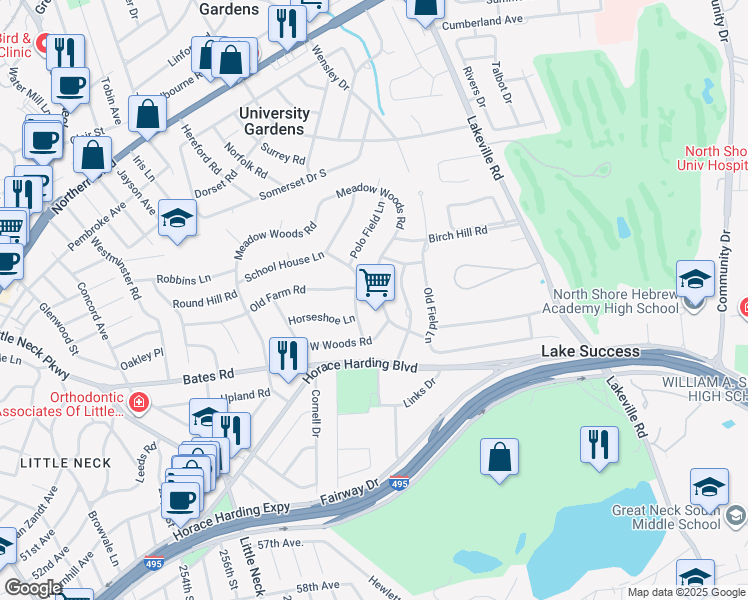 map of restaurants, bars, coffee shops, grocery stores, and more near in Lake Success