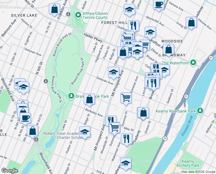 map of restaurants, bars, coffee shops, grocery stores, and more near 619 Clifton Avenue in Newark