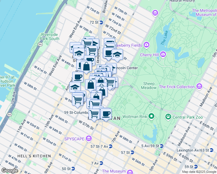 map of restaurants, bars, coffee shops, grocery stores, and more near in New York