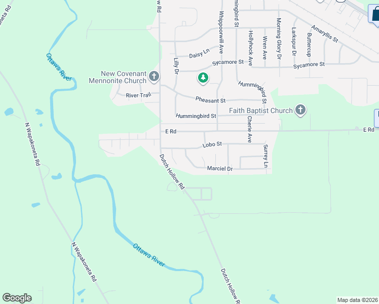 map of restaurants, bars, coffee shops, grocery stores, and more near 5196 Marciel Drive in Elida