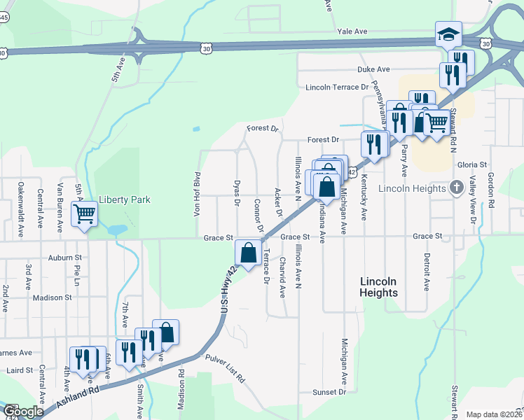 map of restaurants, bars, coffee shops, grocery stores, and more near 488 Connor Drive in Mansfield