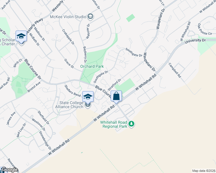 map of restaurants, bars, coffee shops, grocery stores, and more near 943 Hart Circle in State College