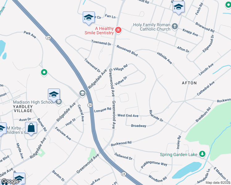 map of restaurants, bars, coffee shops, grocery stores, and more near 255 Greenwood Avenue in Florham Park