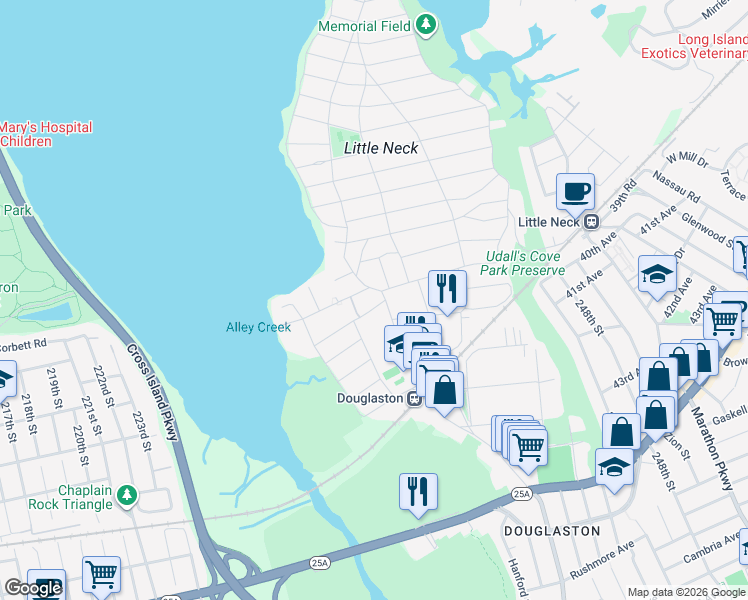 map of restaurants, bars, coffee shops, grocery stores, and more near in Queens