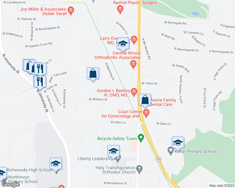 map of restaurants, bars, coffee shops, grocery stores, and more near 6915 North Donmar Drive in Peoria