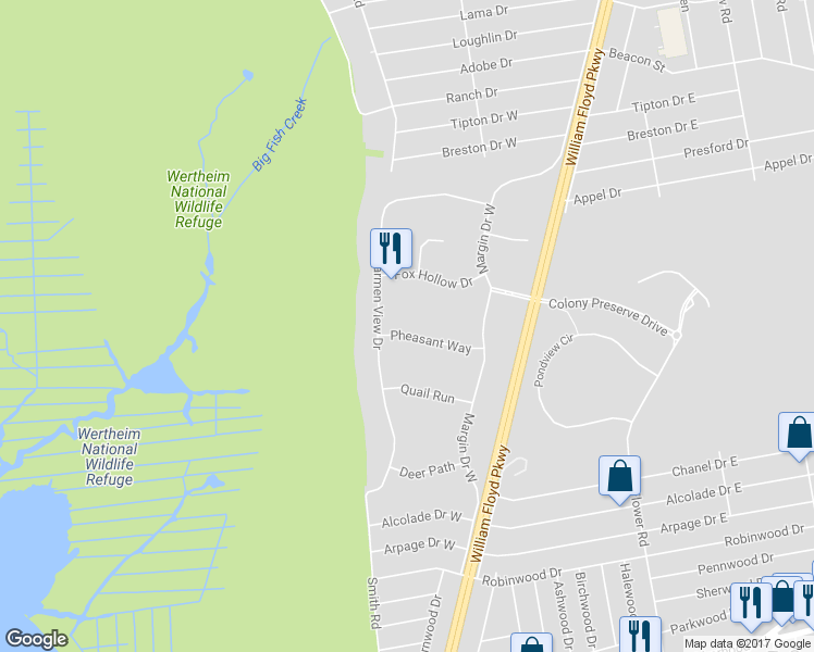 map of restaurants, bars, coffee shops, grocery stores, and more near 11 Pheasant Way in Shirley