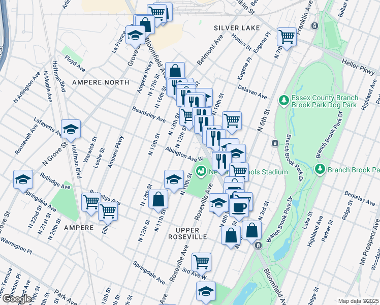 map of restaurants, bars, coffee shops, grocery stores, and more near 479 North 11th Street in Newark