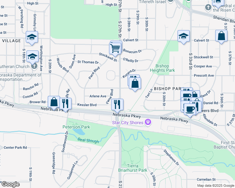 map of restaurants, bars, coffee shops, grocery stores, and more near 4035 South 27th Street in Lincoln