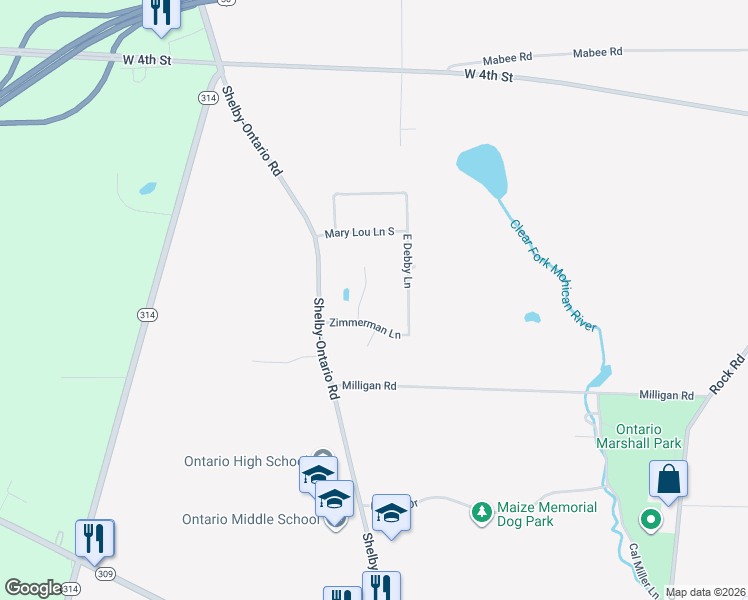 map of restaurants, bars, coffee shops, grocery stores, and more near 716 Larry Court in Ontario