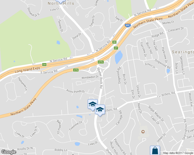 map of restaurants, bars, coffee shops, grocery stores, and more near 42 Wimbledon Drive in Roslyn