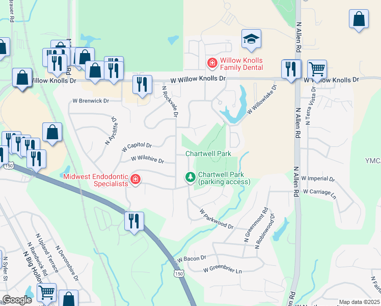 map of restaurants, bars, coffee shops, grocery stores, and more near 6812 North Parkwood Drive in Peoria