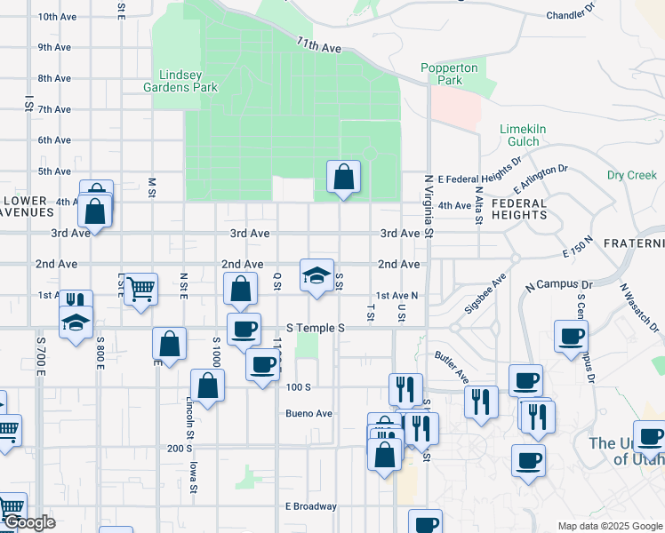 map of restaurants, bars, coffee shops, grocery stores, and more near in Salt Lake City