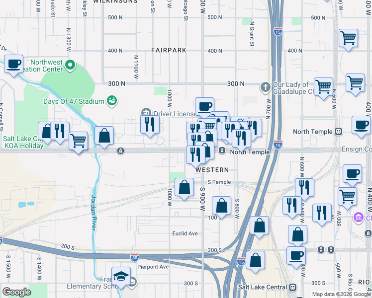 map of restaurants, bars, coffee shops, grocery stores, and more near 937 West North Temple in Salt Lake City
