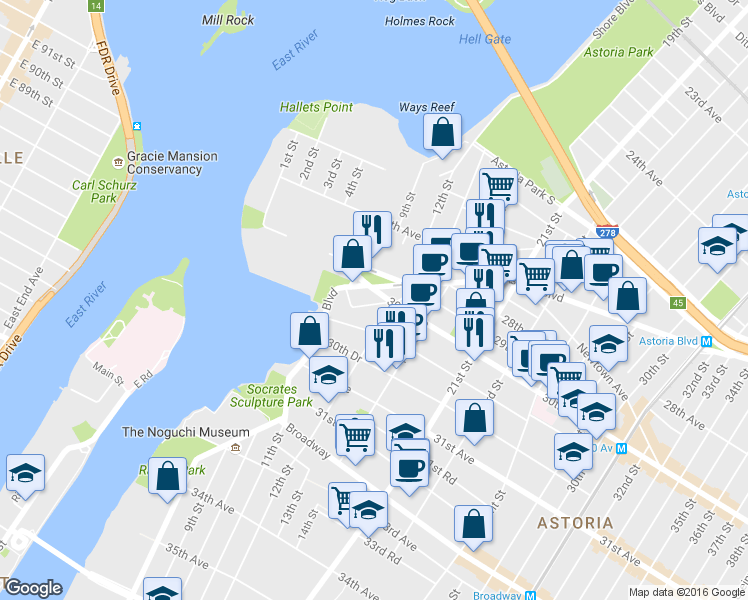 map of restaurants, bars, coffee shops, grocery stores, and more near 11-57 Welling Court in Queens