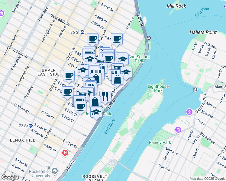 map of restaurants, bars, coffee shops, grocery stores, and more near in New York