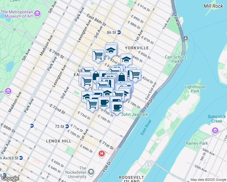 map of restaurants, bars, coffee shops, grocery stores, and more near in New York