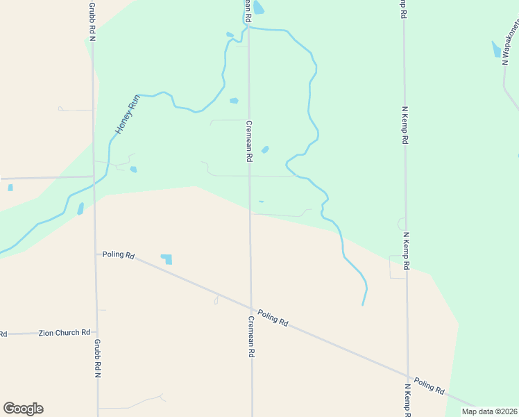 map of restaurants, bars, coffee shops, grocery stores, and more near 2400 Cremean Road in Elida