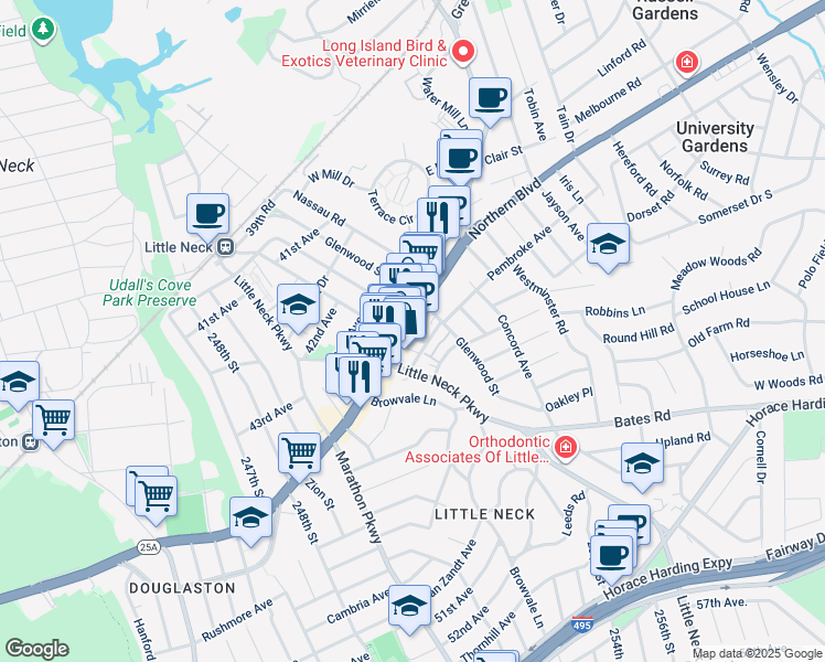 map of restaurants, bars, coffee shops, grocery stores, and more near in Queens