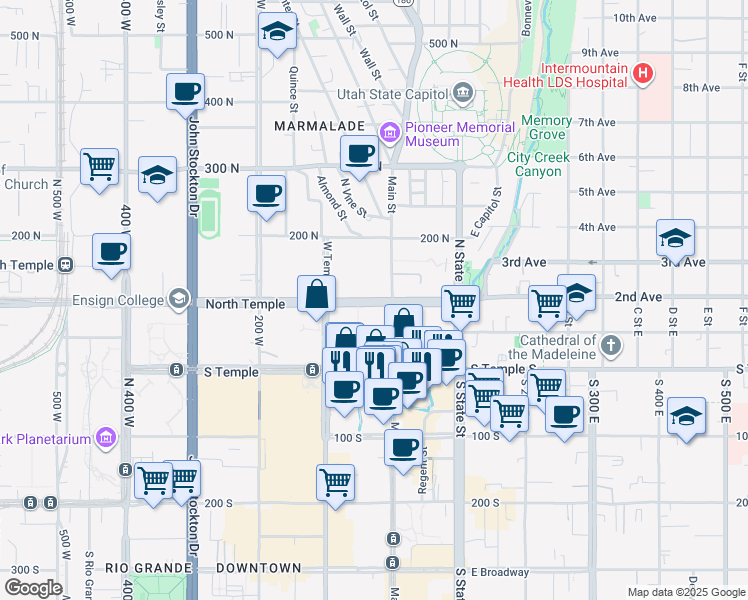 map of restaurants, bars, coffee shops, grocery stores, and more near in Salt Lake City