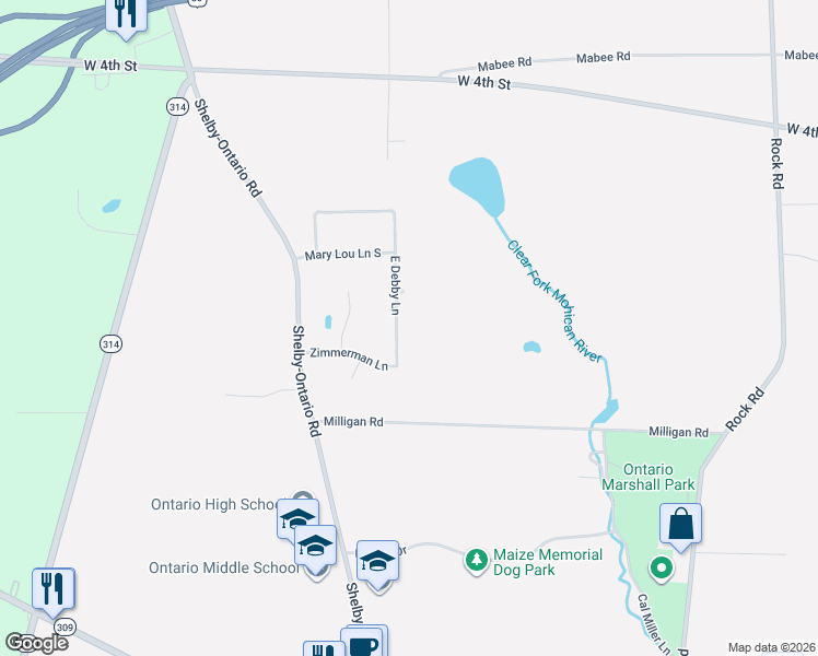 map of restaurants, bars, coffee shops, grocery stores, and more near 715 East Debby Lane in Ontario