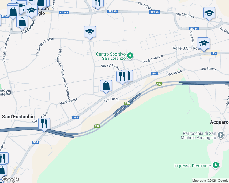 map of restaurants, bars, coffee shops, grocery stores, and more near 756 Via Cirillo in Piazza del Galdo-sant'angelo