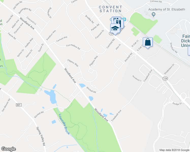 map of restaurants, bars, coffee shops, grocery stores, and more near 18 Pippins Way in Morristown