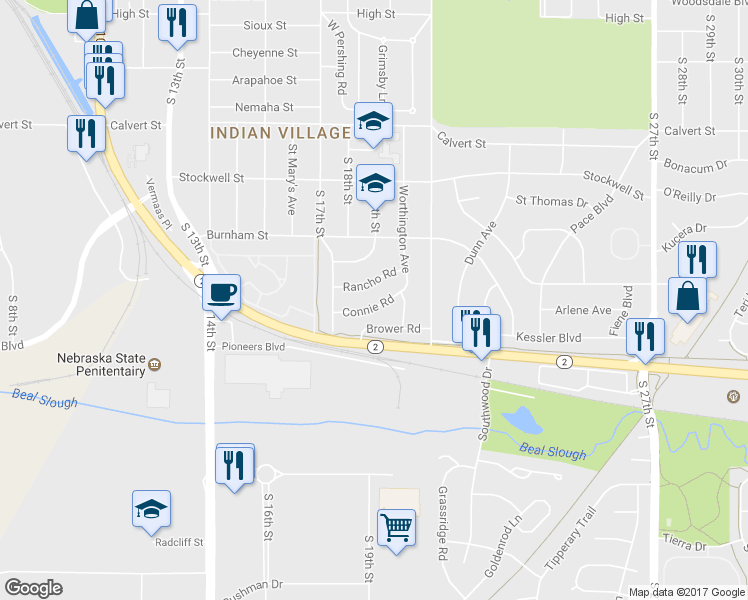 map of restaurants, bars, coffee shops, grocery stores, and more near 1834 Connie Rd in Lincoln
