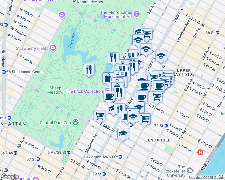 map of restaurants, bars, coffee shops, grocery stores, and more near in New York