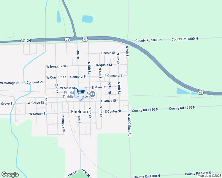map of restaurants, bars, coffee shops, grocery stores, and more near 410 East Main Street in Sheldon