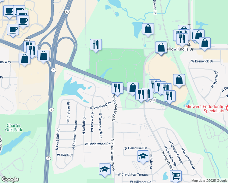 map of restaurants, bars, coffee shops, grocery stores, and more near in Peoria
