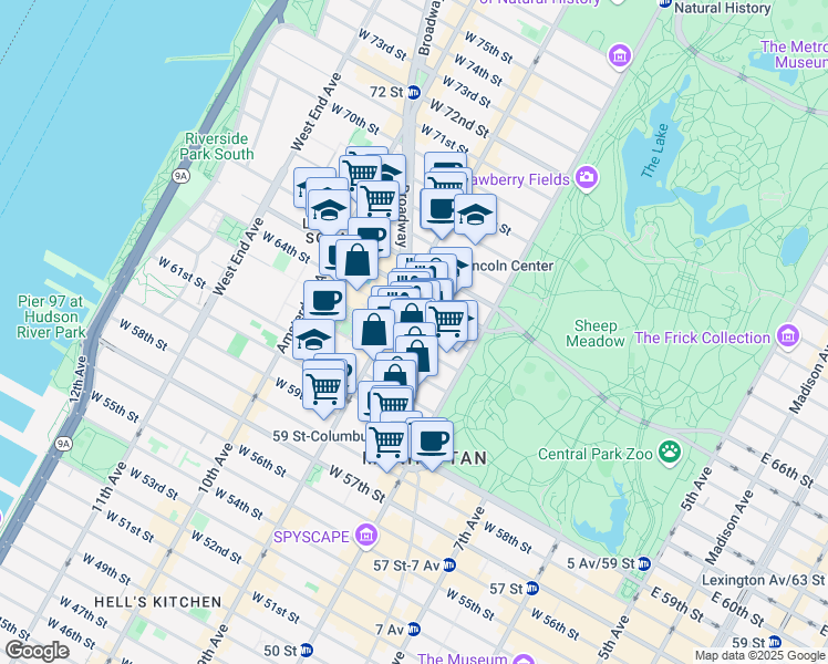 map of restaurants, bars, coffee shops, grocery stores, and more near in New York