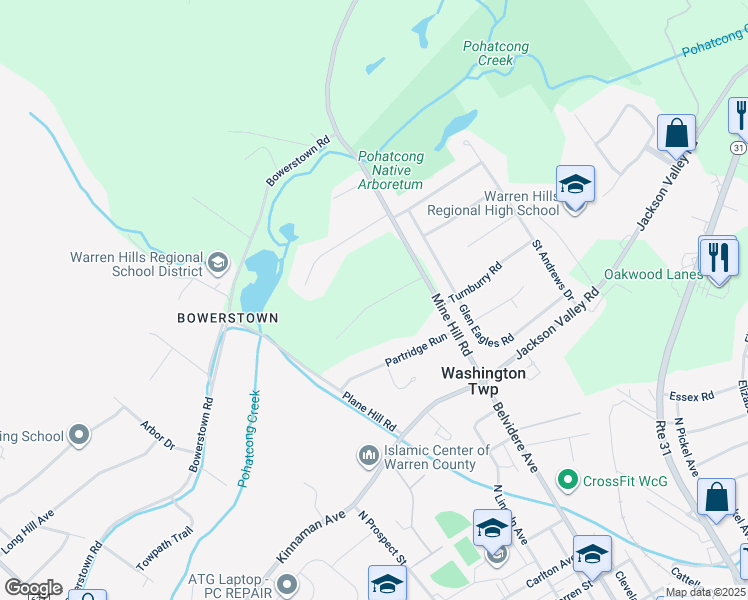 map of restaurants, bars, coffee shops, grocery stores, and more near 14 Partridge Run in Washington