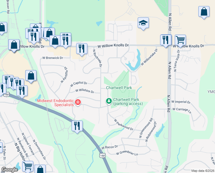 map of restaurants, bars, coffee shops, grocery stores, and more near 6812 North Parkwood Drive in Peoria